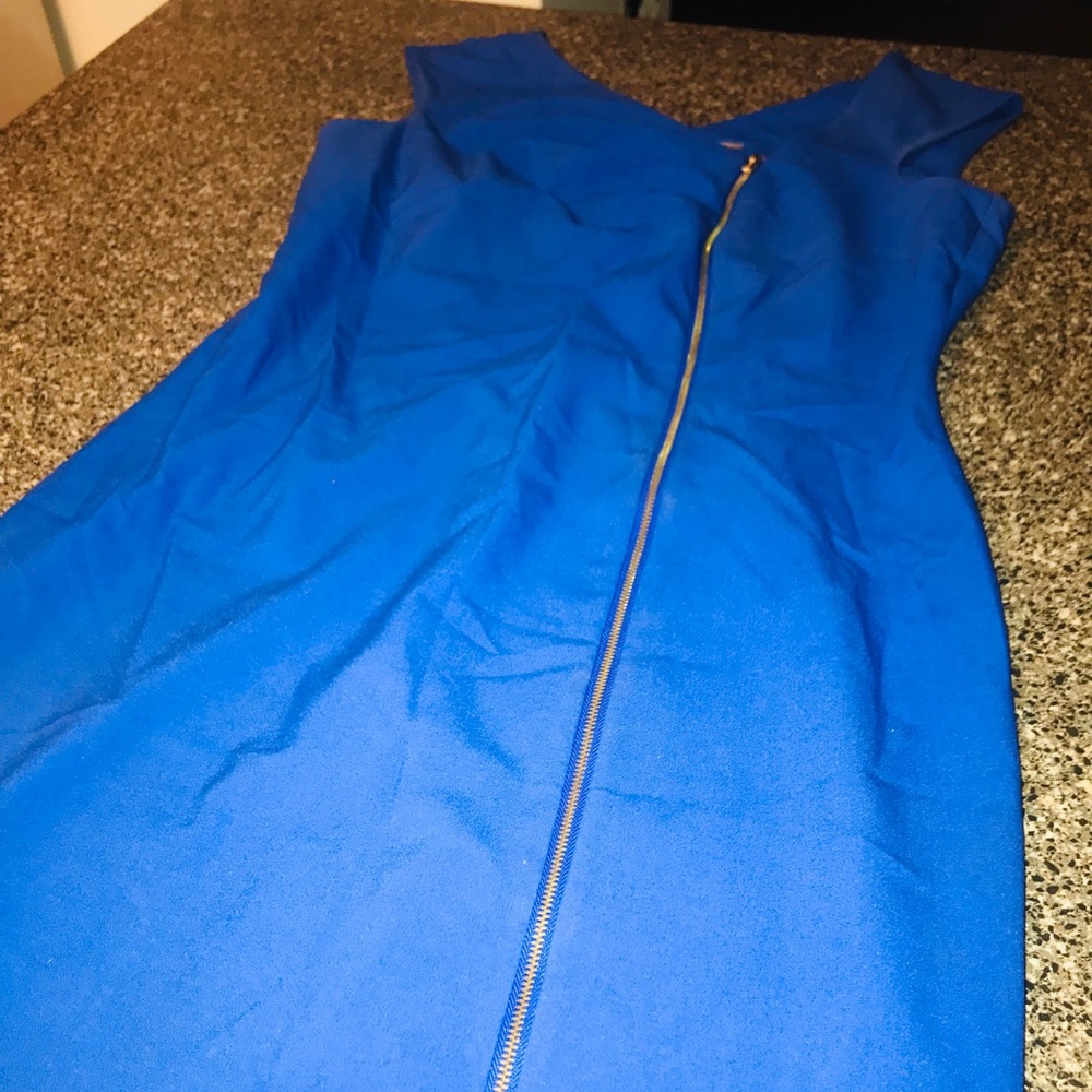 Royal Blue and Gold Calvin Klein Zipper Dress
